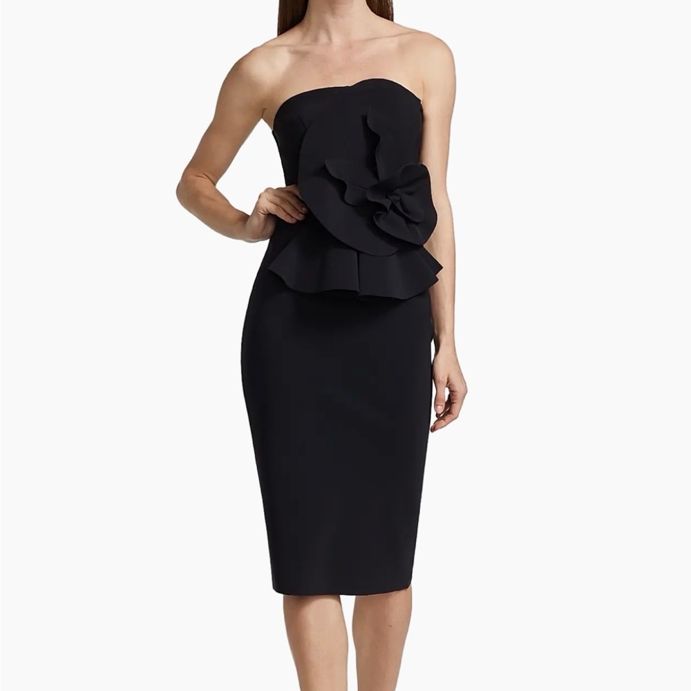 Chiara Boni La Petite Robe Elegant Black Strapless Dress with Ruffle Detail
